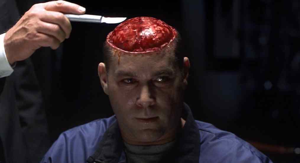 The scene in where Dr Hannibal Lecter cuts into Krendlers brain, retrieving a portion of the prefrontal lobe and cooking it in white with shallots before feeding it to Krendler.