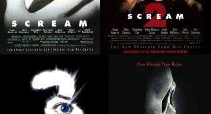 All the movies from the scream franchise by Wes craven in where a ghostface killer terrorizes a town.