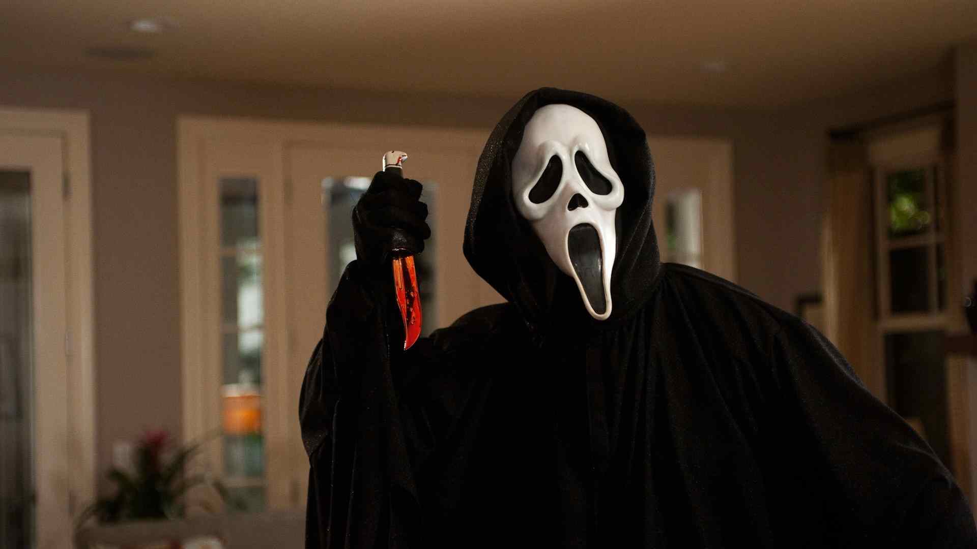 The ghostface killer in the popular scream movie franchise.