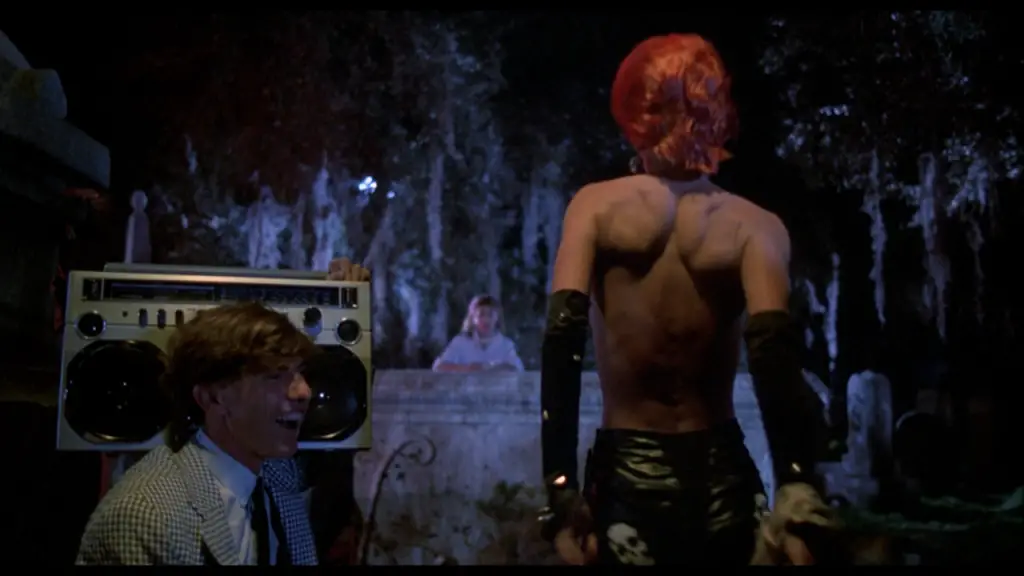 Linnea Quigley who plays seductive Trash in the horror movie The Return of the Living Dead.