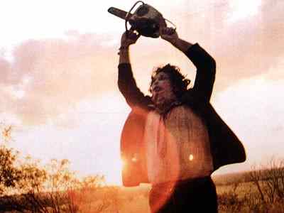 Leatherface and his popular chainsaw in The Texas Chainsaw Massacre.