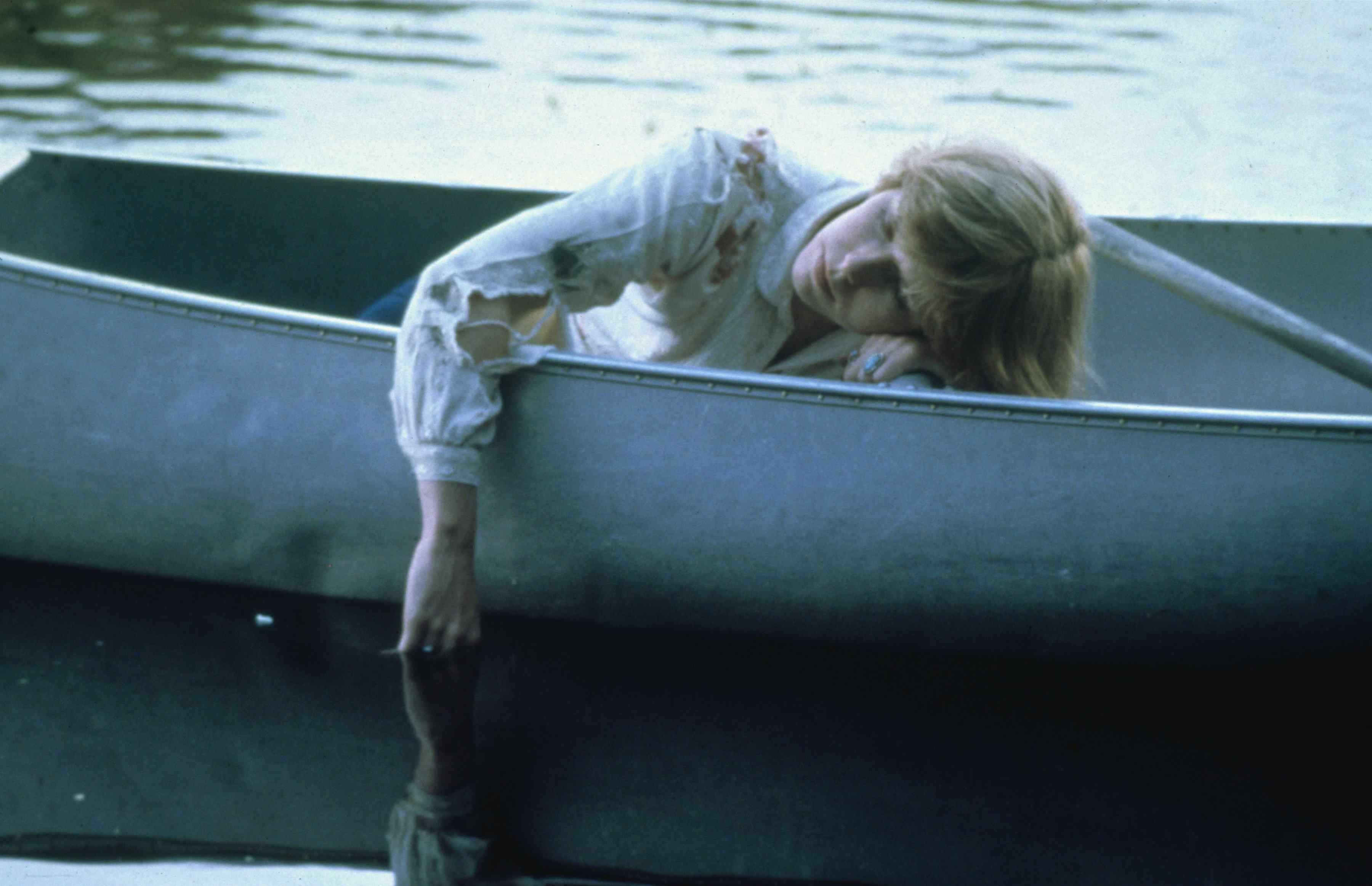 Alice (Adrienne King) in a canoe at the end of Sean S. Cunningham's slasher film Friday the 13th 1980.