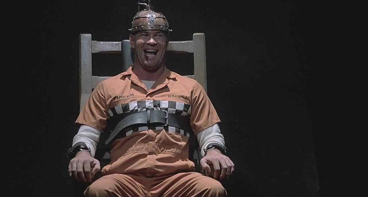 Horace Pinker (Mitch Pileggi) as he is about to be electrocuted in Wes Craven's 1989 horror flick Shocker.