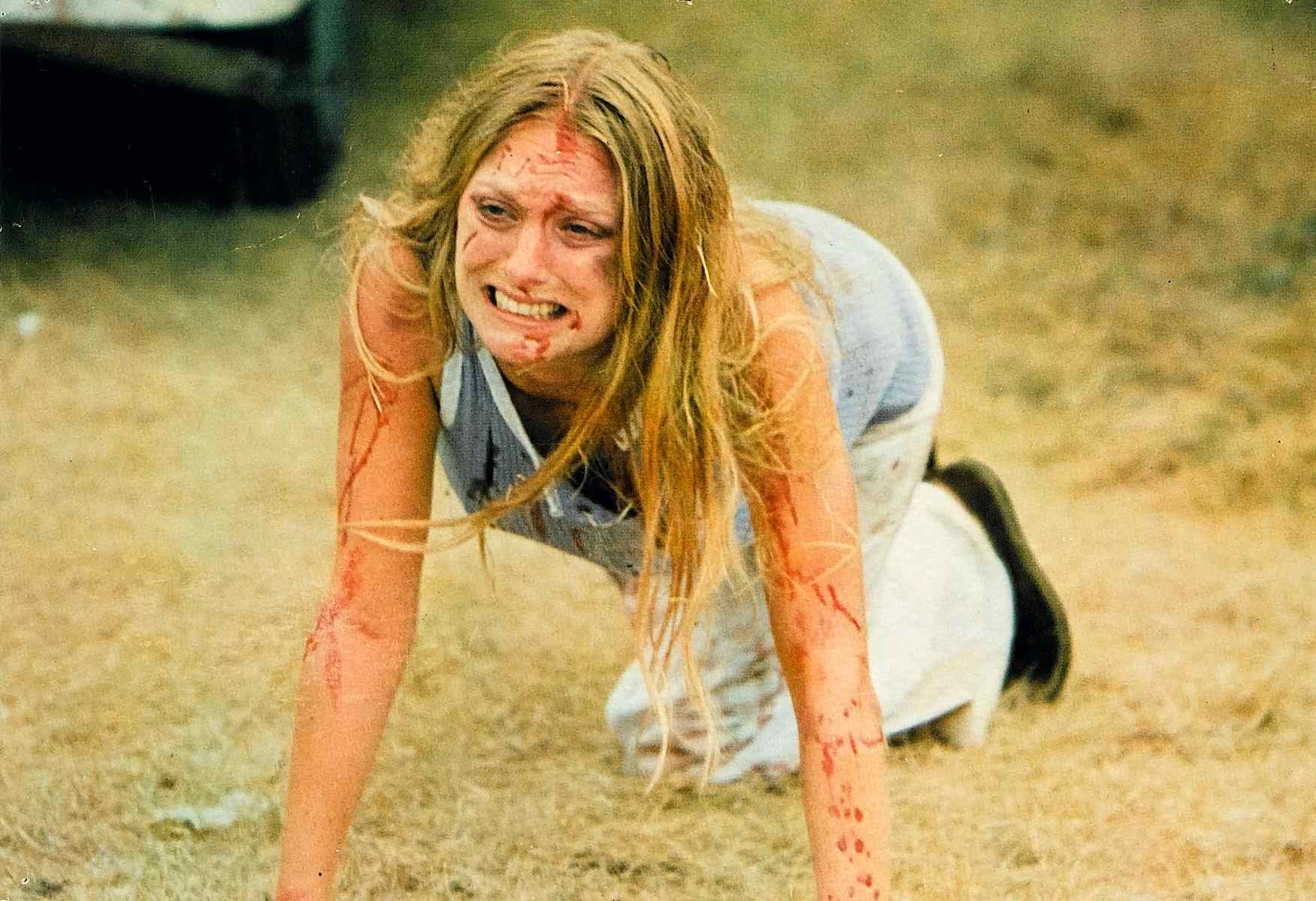 Sally (Marilyn Burns) in Tobe Hooper's 1974 grindhouse masterpiece The Texas Chainsaw Massacre.