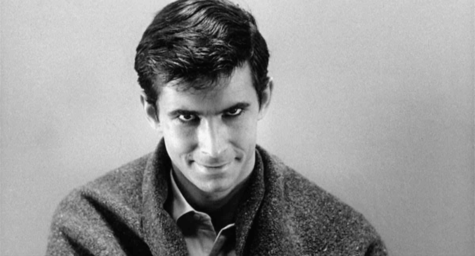 Anthony Perkins as Norman Bates in Psycho, staring at the camera.