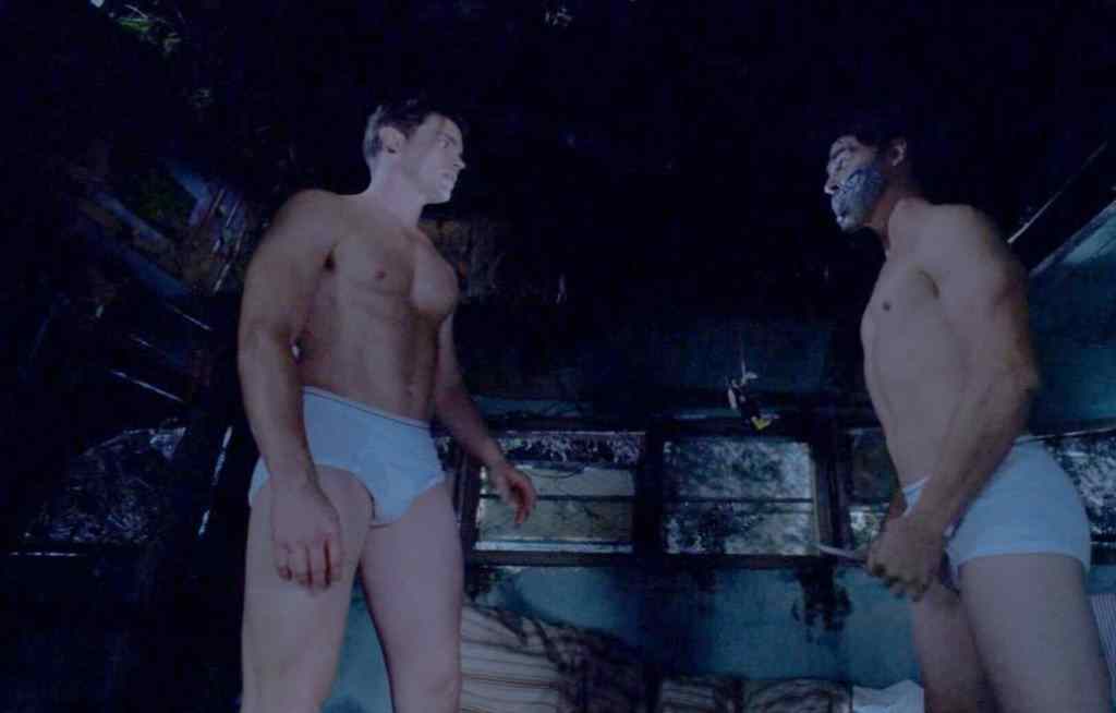 matt bomer and finn wittrock down to their underwear in american horror story freak show.