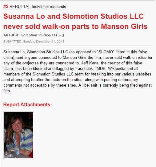 Screenshot of Slomotion Studio's rebuttal to the Ripoff Report filed against Susanna Lo and Slomotion Studios.