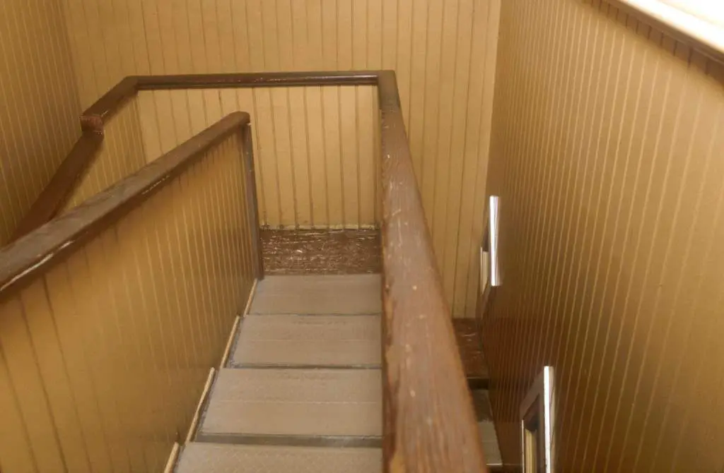 stairs leading nowhere in the winchester mystery house.