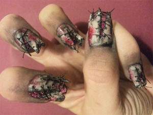 broken and dirty corset nail art.