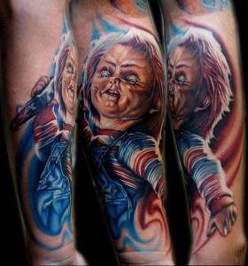 Chucky tattoo from the movie childs play.
