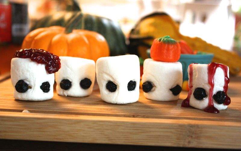 Marshmallow ghouls for the halloween holiday season. Easy to make at home.
