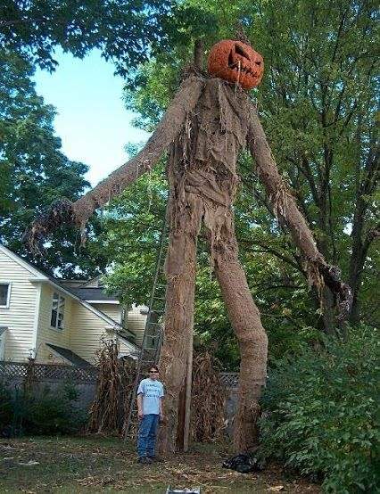 Scarecrow halloween horror decorated house.