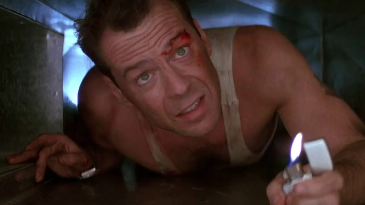 Hero John McClane in Die Hard is out of his element, but still kicks butt.