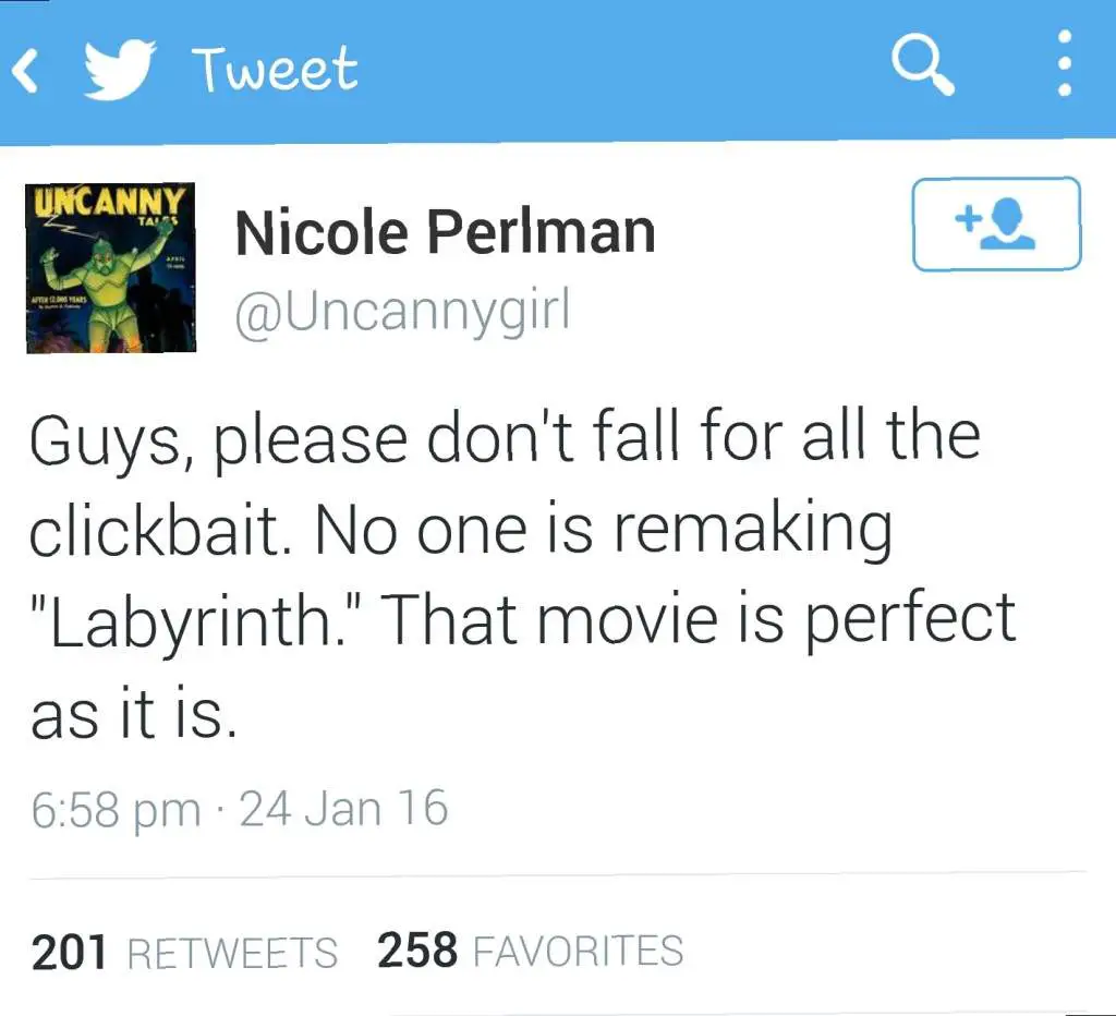 Nicole Perlman takes to Twitter to talk Labyrinth.