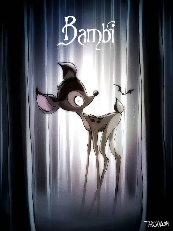 Andrew Tarusov Bambi Disney Tim Burton makeover illustration.
