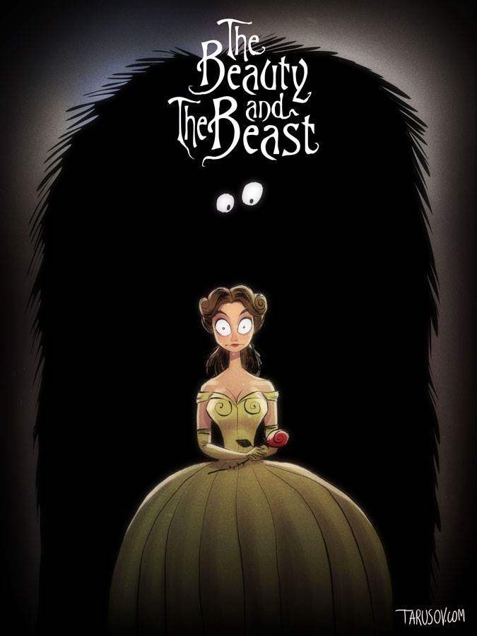 Andrew Tarusov Beauty and The Beast Disney Tim Burton makeover illustration.