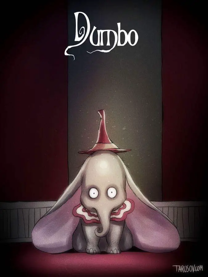 Andrew Tarusov Dumbo Disney Tim Burton makeover illustration.