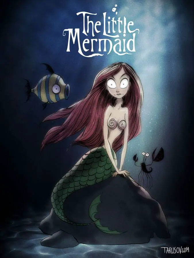 Andrew Tarusov Little Mermaid Disney Tim Burton makeover illustration.