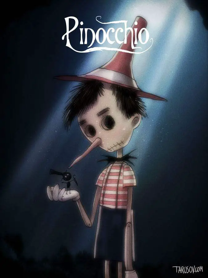 Andrew Tarusov Pinocchio Disney Tim Burton makeover illustration.