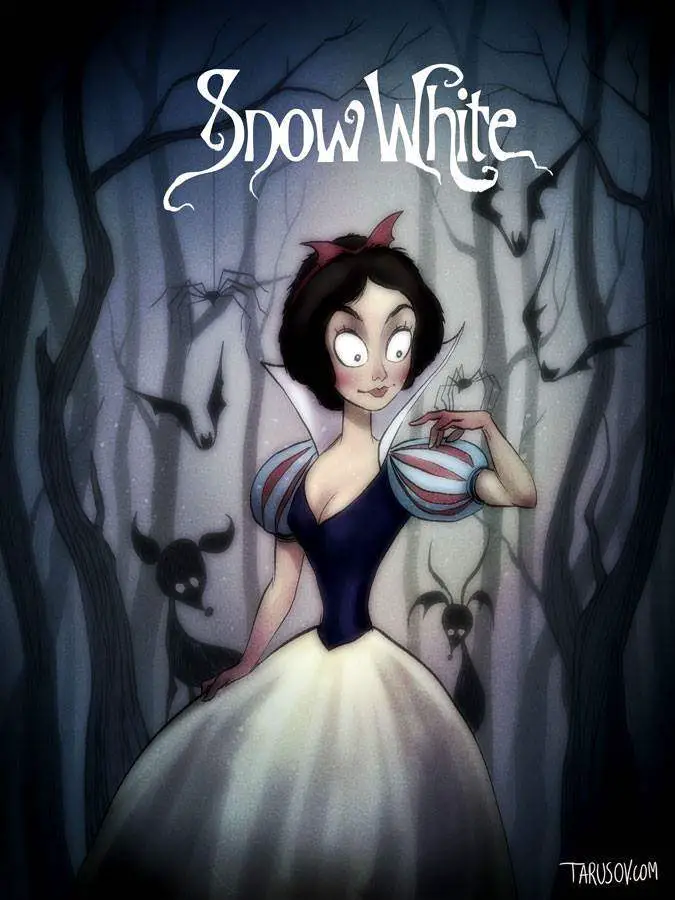 Andrew Tarusov Snow White Disney Tim Burton makeover illustration.