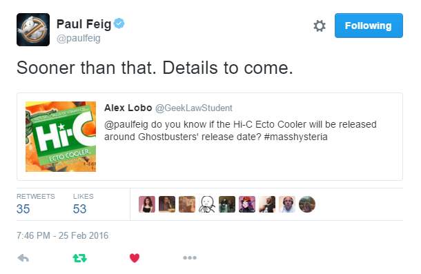 Paul Feig Ecto-Cooler Tweet