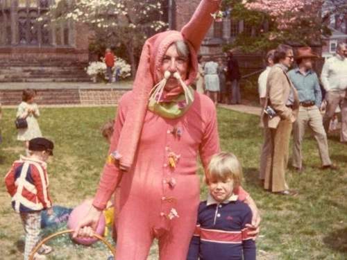 Evil and creepy easter bunny family photos.