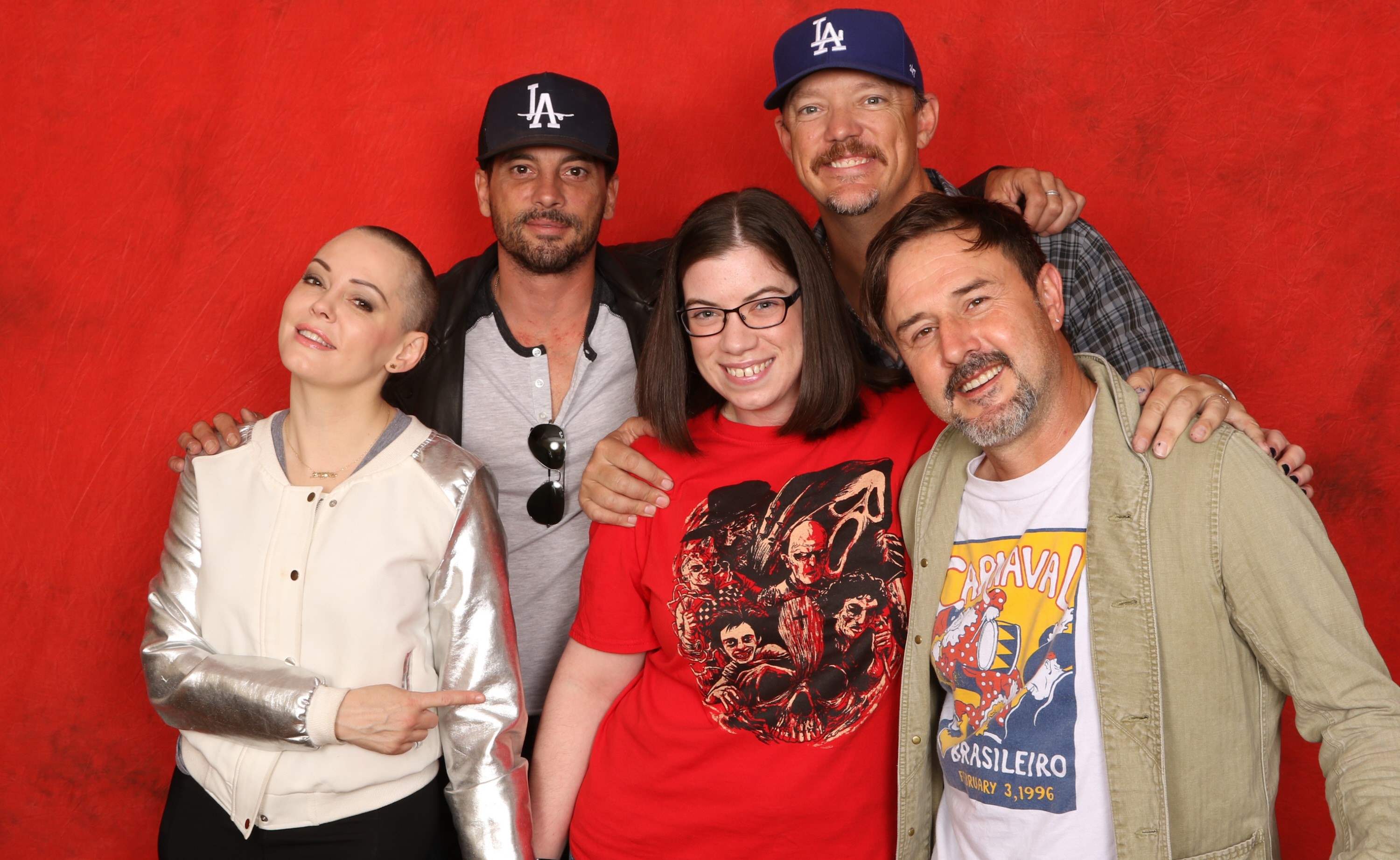 Scream photo op at Texas Frightmare Weekend 2016 with Rose McGowan, Skeet Ulrich, Matthew Lillard, and David Arquette