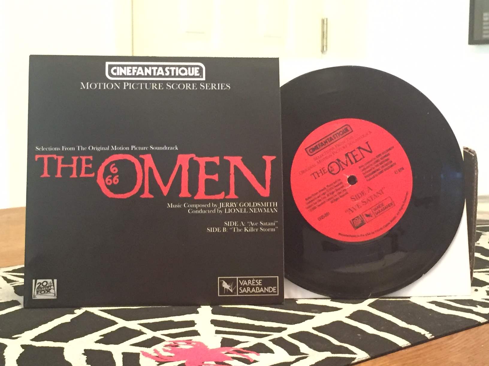 A vinyl soundtrack record for The Omen 1976 in the May 2016 Horror Block