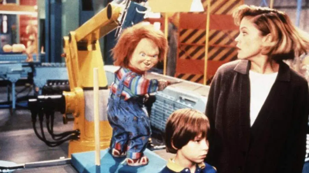 Chucky, Andy, and Kyle in the Good Guys factory in Child's Play 2