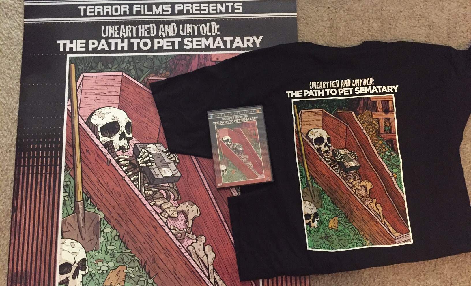 The bundle pack for Unearthed and Untold with DVD/Blu-ray, poster, and t-shirt