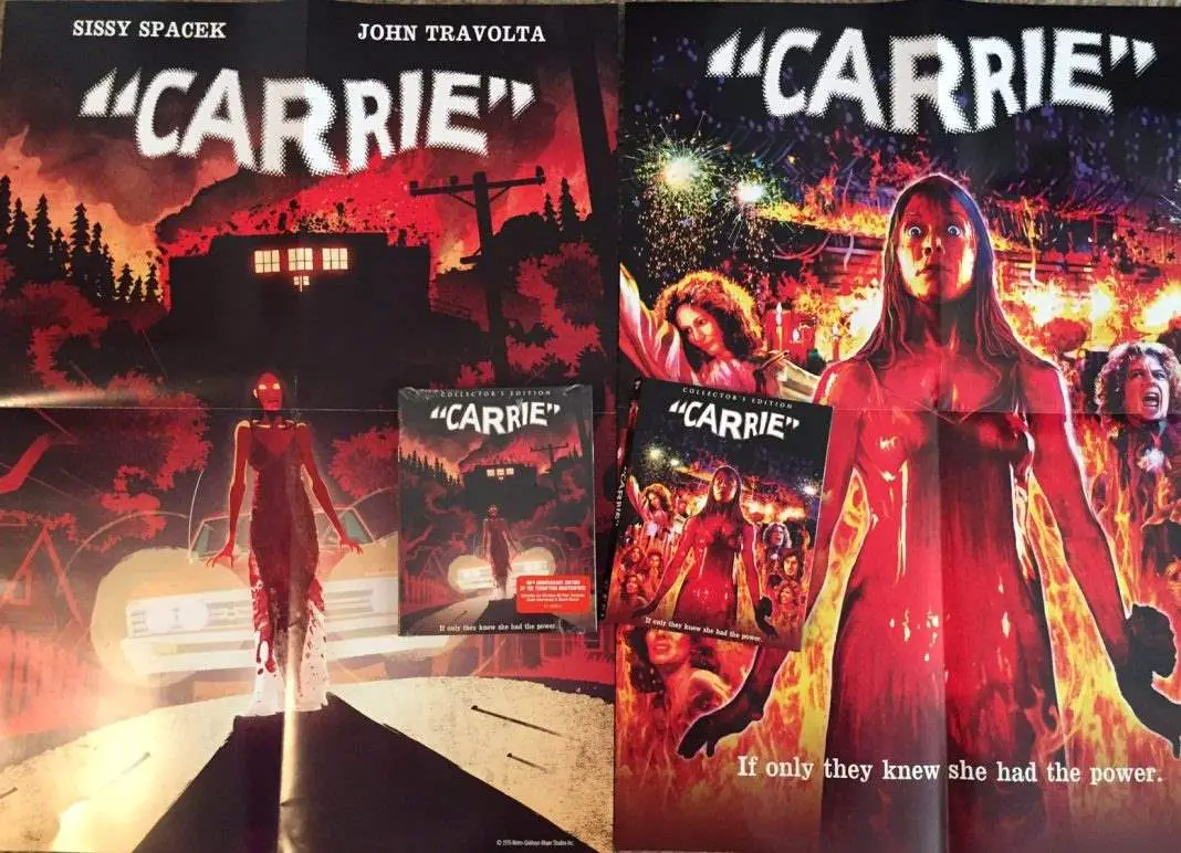 The deluxe edition of Carrie from Scream Factory, with posters and slipcovers