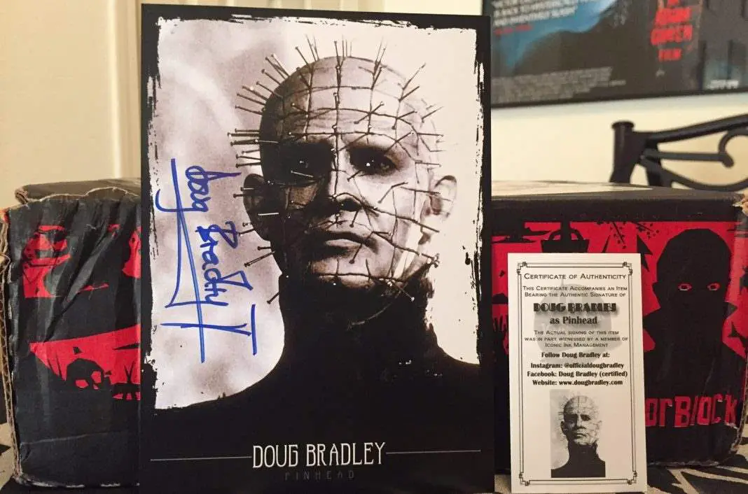 An autographed picture of Doug Bradley in the October 2016 Horror Block