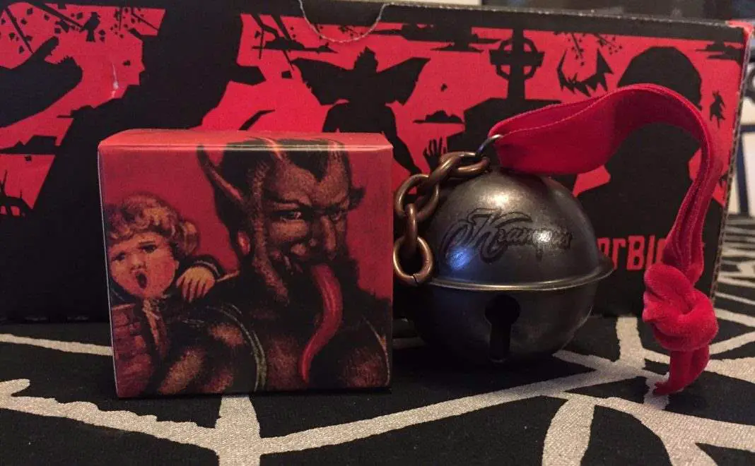 A Krampus bell Christmas tree ornament in the November 2016 horror block