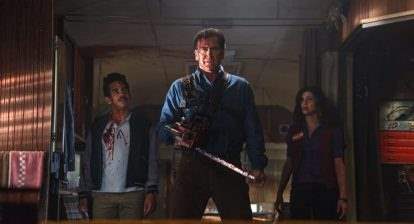 Pablo and Kelly witness the return of the king, Ash Williams, in Ash vs Evil Dead.