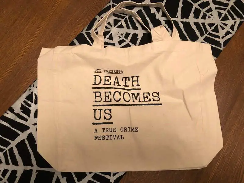 Death Beomes Us tote bag in February 2019 Creepy Crate