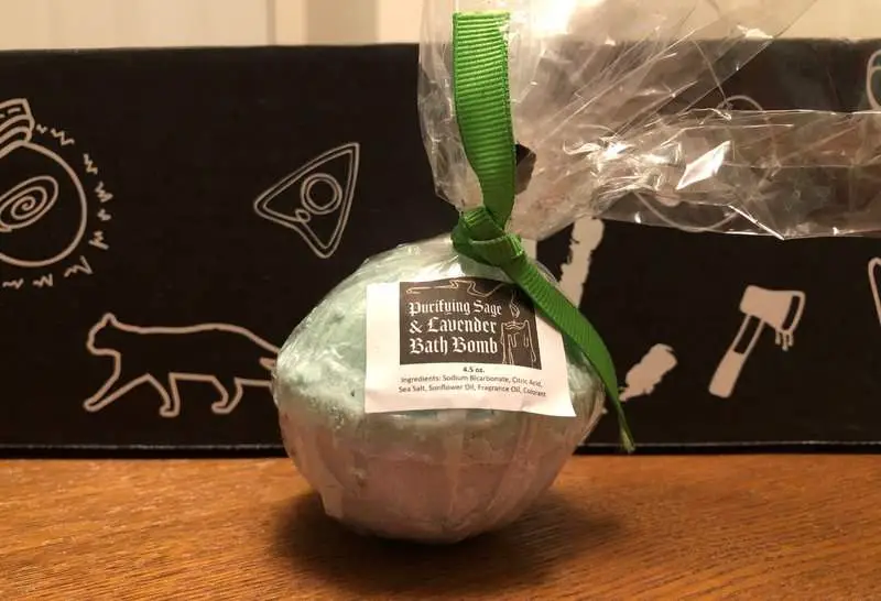 Lavender and sage bath bomb in the April 2019 Creepy Crate