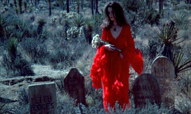 Celeste Yarnall at husband's grave in The Velvet Vampire