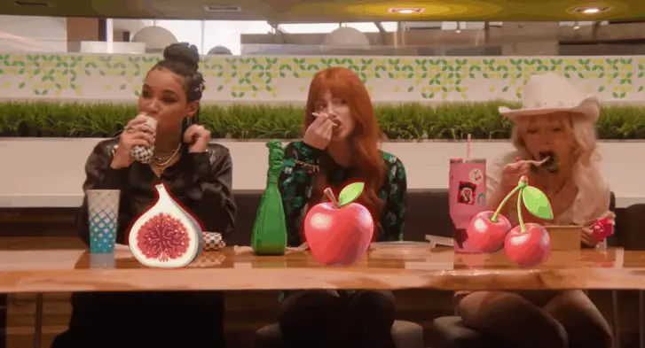 The stars of Forbidden Fruits hit up the shopping mall food court.