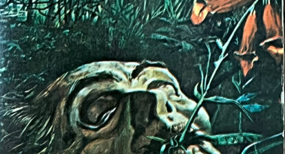 Corpse face with flower blooming from mouth